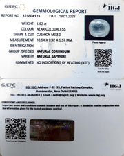5.92/CT Natural White Sapphire with Govt Lab Certificate (6771)